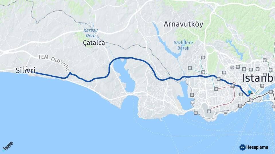 İstanbul Fatih Silivri Arası Kaç Km - Yol Haritası