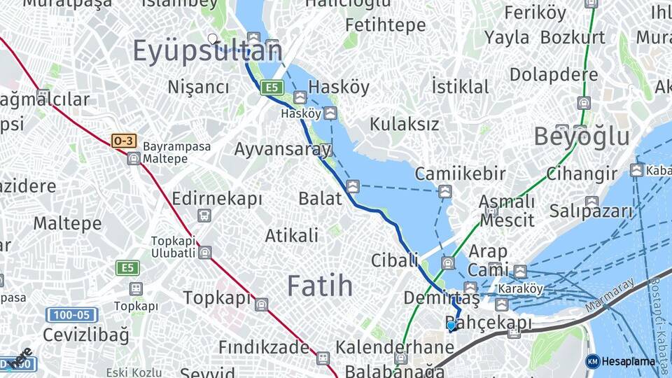 İstanbul Fatih Sirkeci Eyüpsultan Arası Kaç Km - Yol Haritası