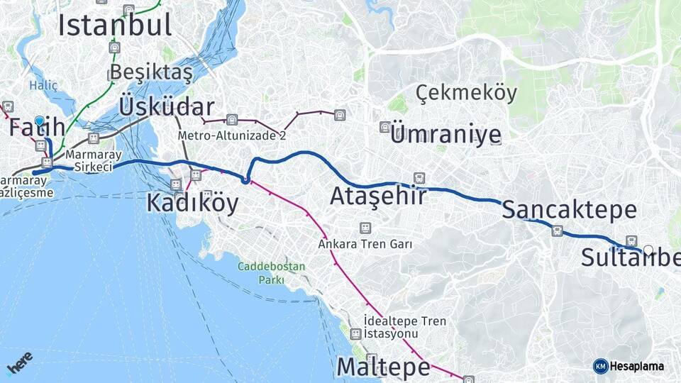 İstanbul Fatih Sultanbeyli Arası Kaç Km - Yol Haritası