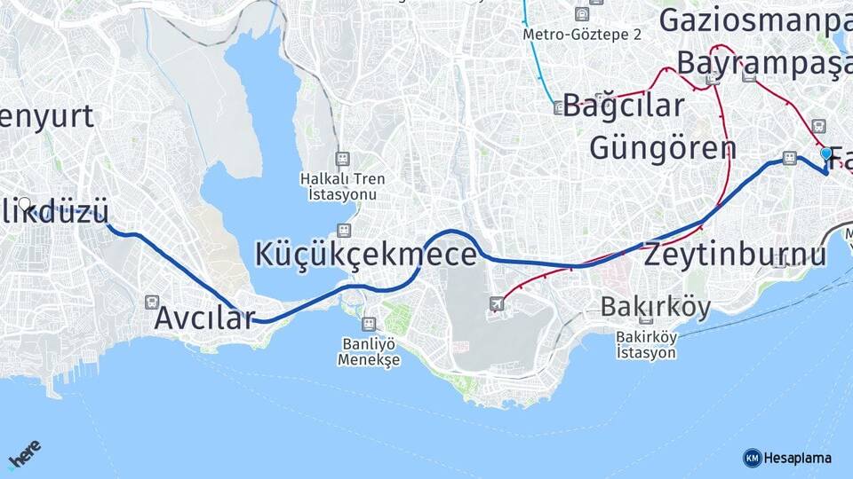İstanbul Fatih Topkapı Beylikdüzü Arası Kaç Km - Yol Haritası
