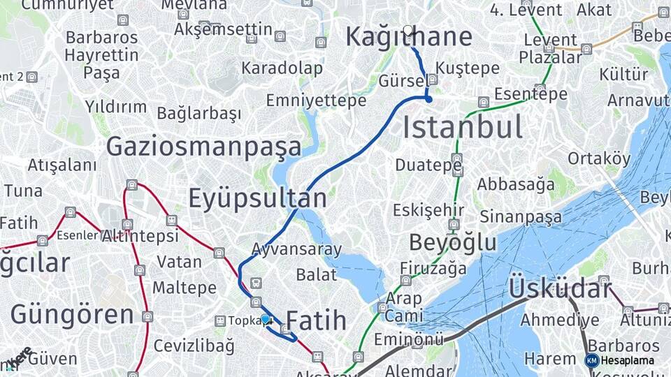 İstanbul Fatih Topkapı Kağıthane Arası Kaç Km - Yol Haritası