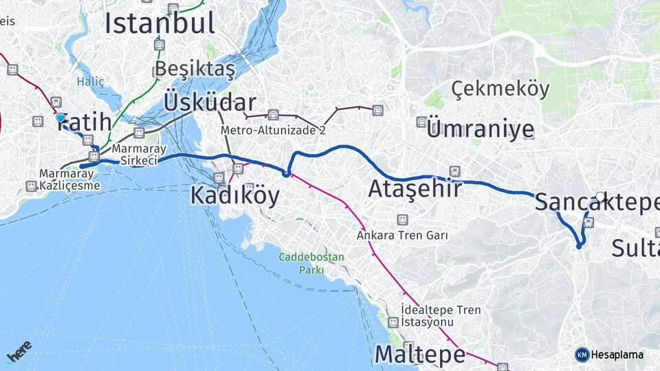 İstanbul Fatih Topkapı Sancaktepe Arası Kaç Km - Yol Haritası