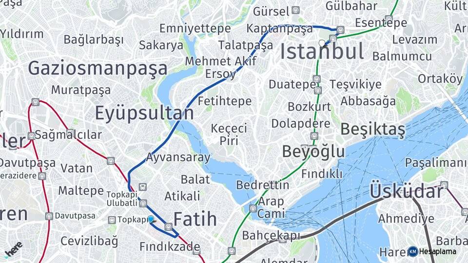 İstanbul Fatih Topkapı Şişli Arası Kaç Km - Yol Haritası