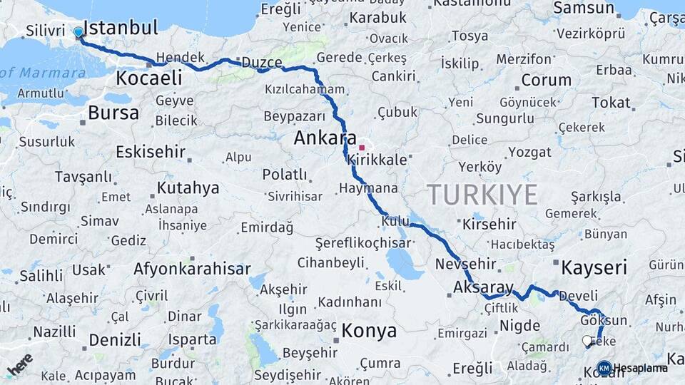 İstanbul Feke Adana Arası Kaç Km - Yol Haritası