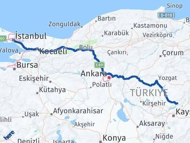 İstanbul Felahiye Kayseri Arası Kaç Km - Yol Haritası