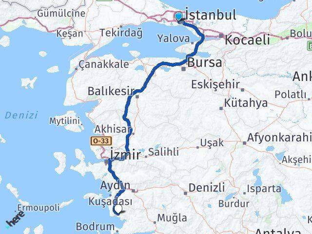 İstanbul Gaziosmanpaşa Akbük Didim Aydın Arası Kaç Km - Yol Haritası