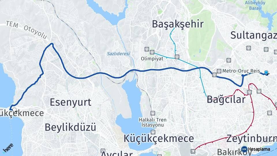 İstanbul Gaziosmanpaşa Büyükçekmece Arası Kaç Km - Yol Haritası