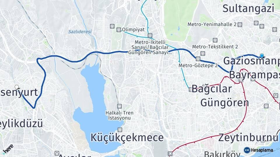 İstanbul Gaziosmanpaşa Esenyurt Arası Kaç Km - Yol Haritası