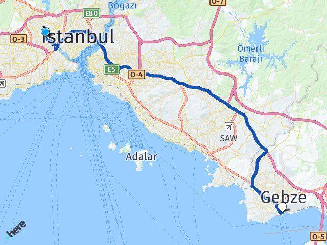 İstanbul Gaziosmanpaşa Eskihisar Gebze Kocaeli Arası Kaç Km - Yol Haritası
