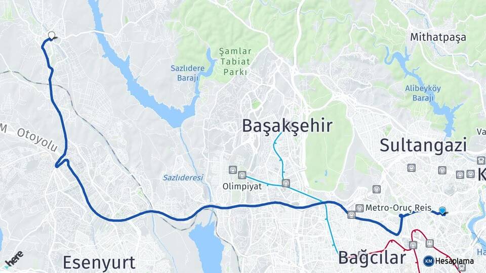 İstanbul Gaziosmanpaşa Hadımköy Arnavutköy Arası Kaç Km - Yol Haritası