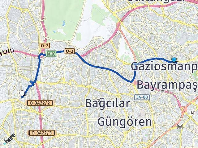 İstanbul Gaziosmanpaşa Halkalı Küçükçekmece Arası Kaç Km - Yol Haritası