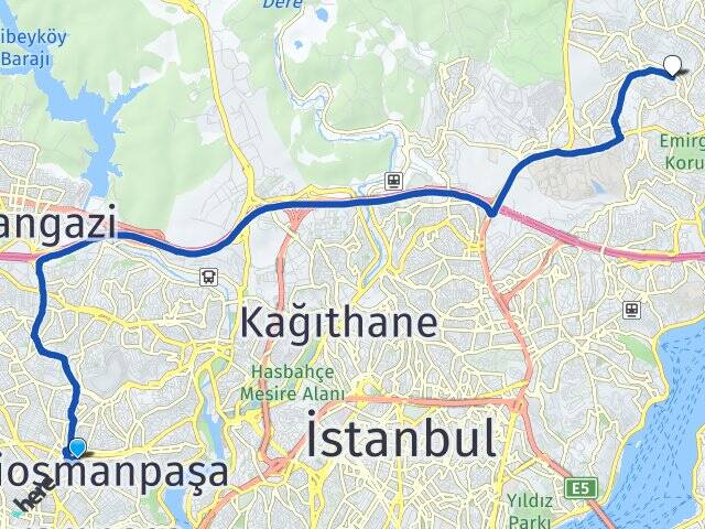 İstanbul Gaziosmanpaşa İstinye Sarıyer Arası Kaç Km - Yol Haritası