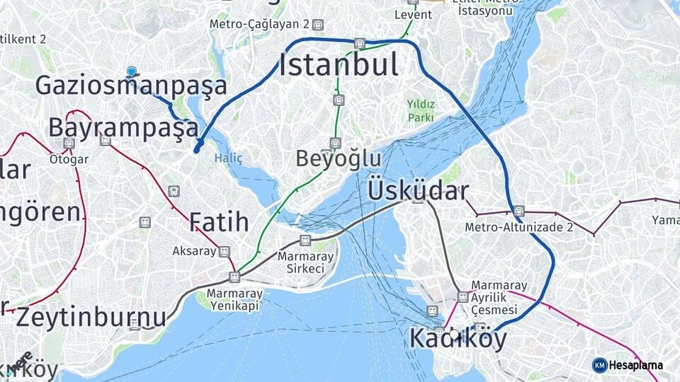 İstanbul Gaziosmanpaşa Kadıköy Arası Kaç Km - Yol Haritası