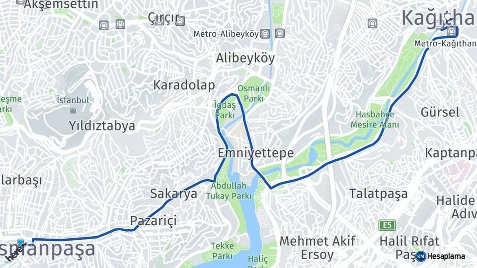 İstanbul Gaziosmanpaşa Kağıthane Arası Kaç Km - Yol Haritası