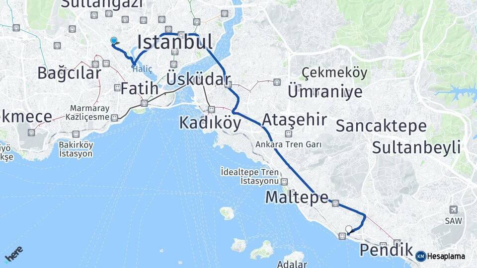 İstanbul Gaziosmanpaşa Kartal Arası Kaç Km - Yol Haritası