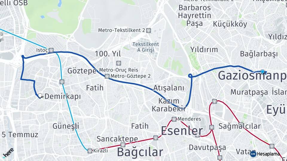 İstanbul Gaziosmanpaşa Mahmutbey Bağcılar Arası Kaç Km - Yol Haritası