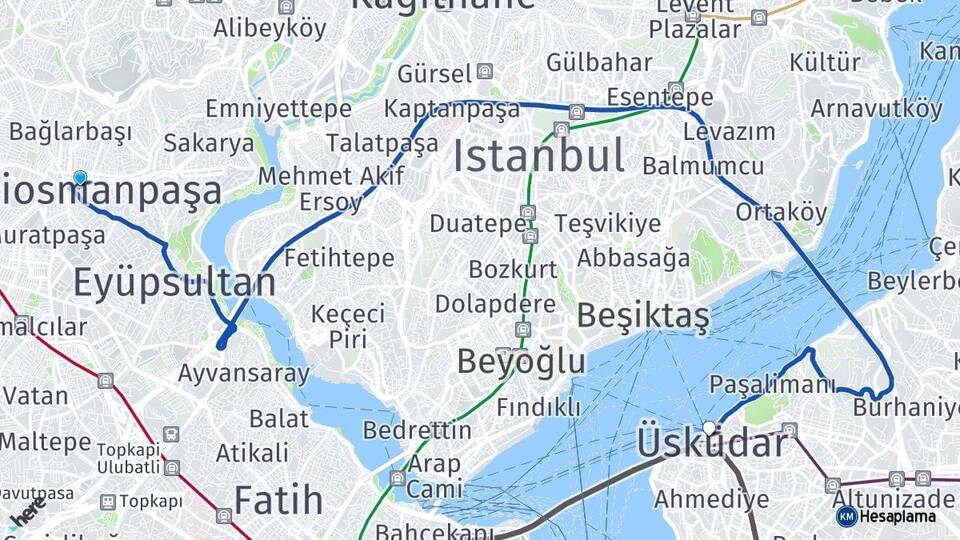 İstanbul Gaziosmanpaşa Üsküdar Arası Kaç Km - Yol Haritası