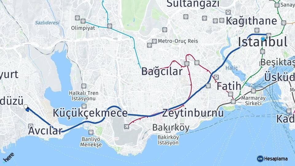 İstanbul Gelişim Üniversitesi Arası Kaç Km - Yol Haritası