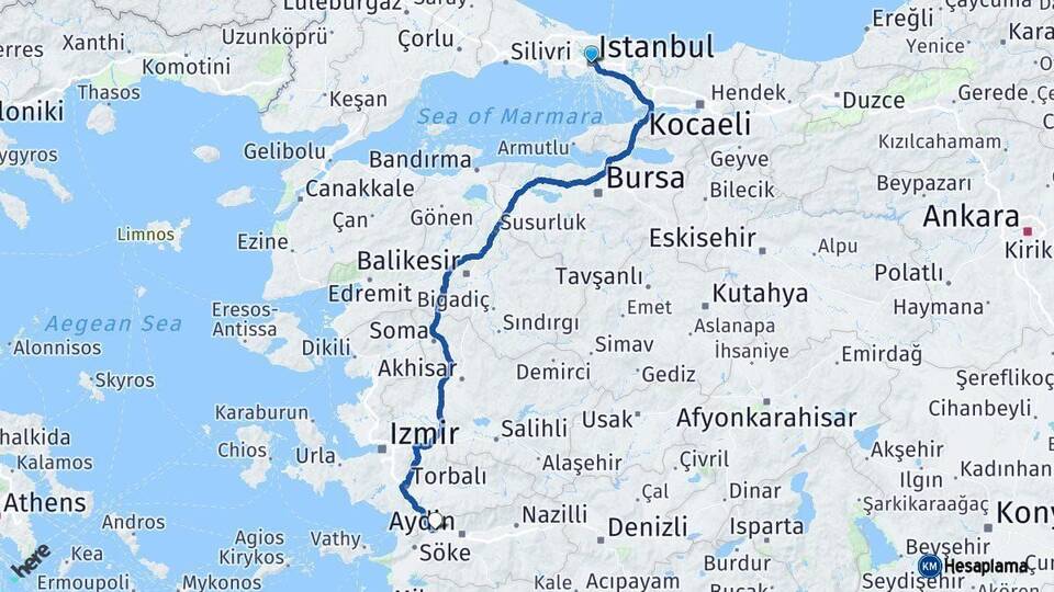 İstanbul Germencik Aydın Arası Kaç Km - Yol Haritası