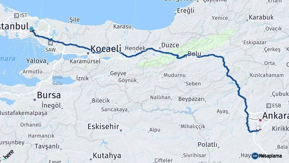 İstanbul Gölbaşı Ankara Arası Kaç Km - Yol Haritası