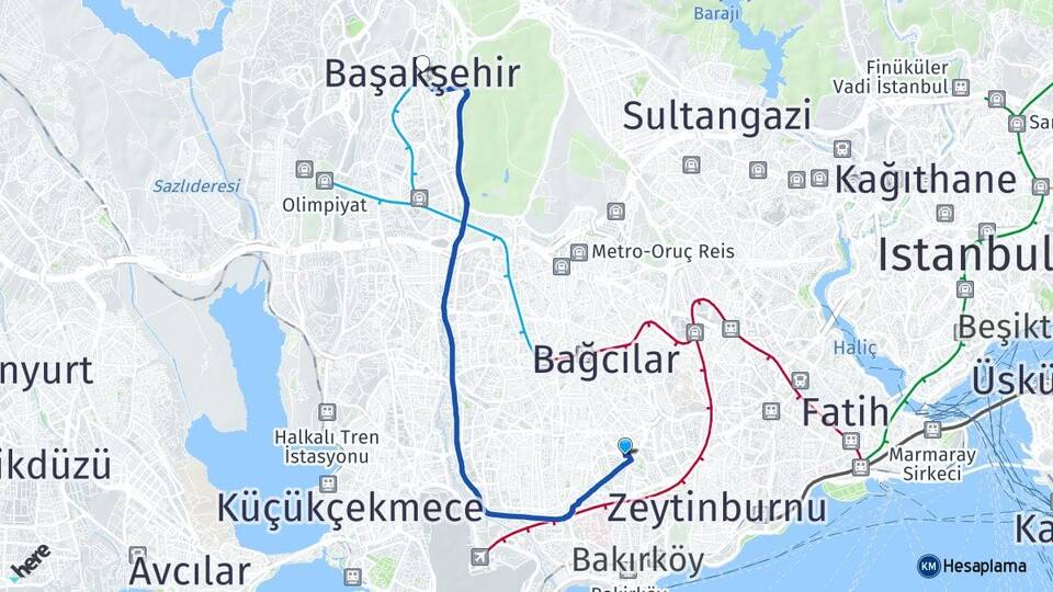 İstanbul Güngören Haznedar Başakşehir Arası Kaç Km - Yol Haritası