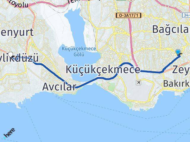 İstanbul Güngören Haznedar Beylikdüzü Arası Kaç Km - Yol Haritası
