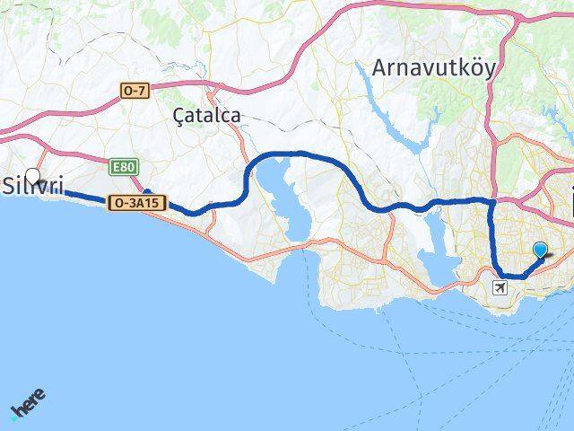 İstanbul Güngören Haznedar Silivri Arası Kaç Km - Yol Haritası