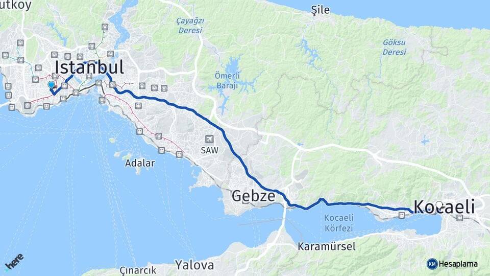 İstanbul Güngören Merter İzmit Kocaeli Arası Kaç Km - Yol Haritası