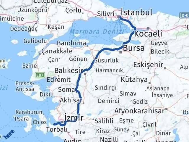 İstanbul Güzelbahçe İzmir Arası Kaç Km - Yol Haritası