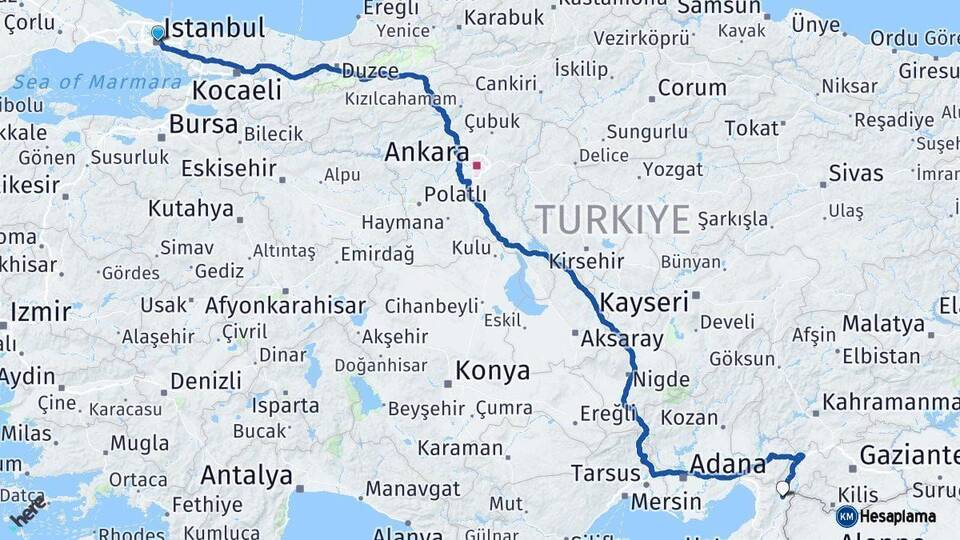 İstanbul Hassa Hatay Arası Kaç Km - Yol Haritası