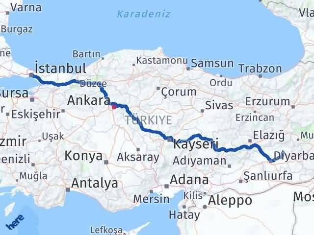İstanbul Hazro Diyarbakır Arası Kaç Km - Yol Haritası