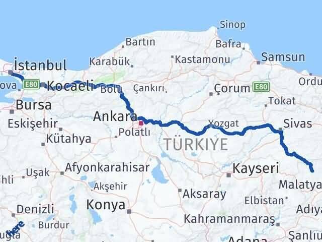 İstanbul Hekimhan Malatya Arası Kaç Km - Yol Haritası
