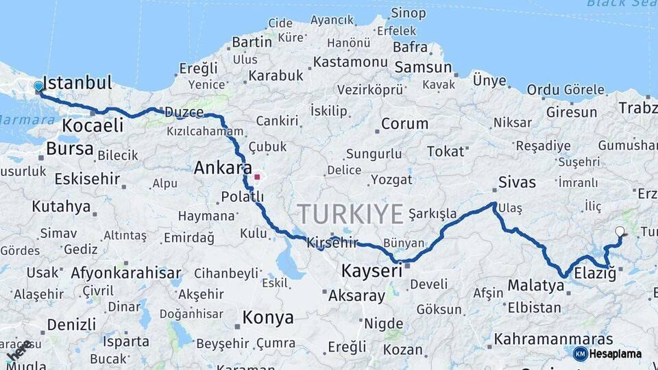 İstanbul Hozat Tunceli Arası Kaç Km - Yol Haritası