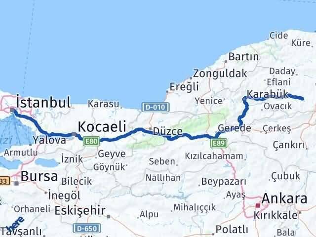 İstanbul İhsangazi Kastamonu Arası Kaç Km - Yol Haritası