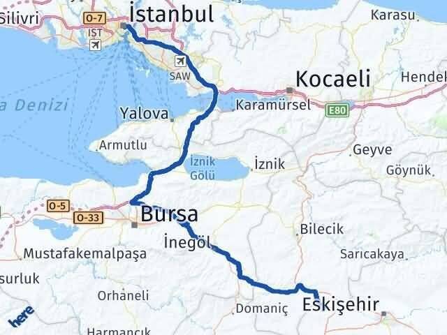 İstanbul İnönü Eskişehir Arası Kaç Km - Yol Haritası