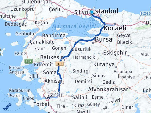 istanbul izmir arasi kac km kac saat yol tarifi