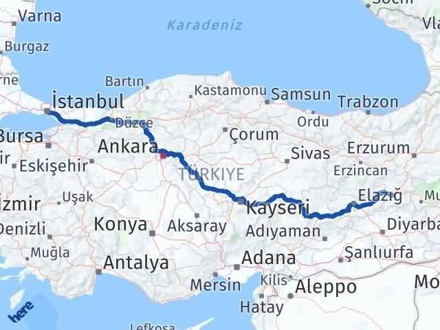 İstanbul Kadıköy Bingöl Arası Kaç Km - Yol Haritası