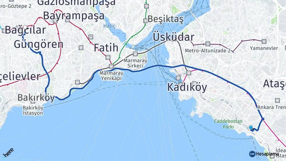 İstanbul Kadıköy Bostancı Bağcılar Arası Kaç Km - Yol Haritası