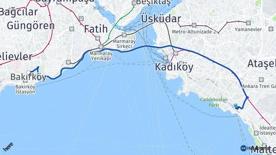 İstanbul Kadıköy Bostancı Bakırköy Arası Kaç Km - Yol Haritası