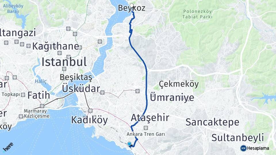 İstanbul Kadıköy Bostancı Beykoz Arası Kaç Km - Yol Haritası
