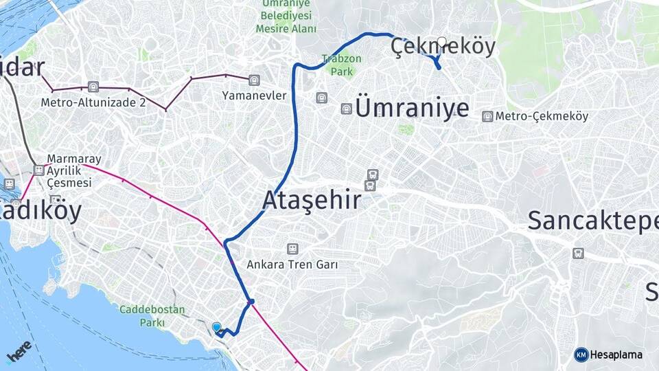 İstanbul Kadıköy Bostancı Çekmeköy Arası Kaç Km - Yol Haritası