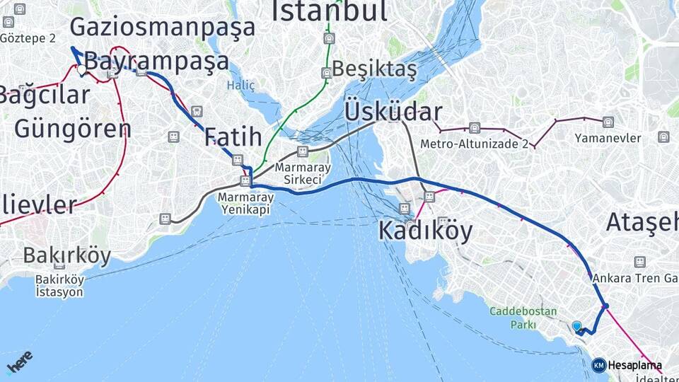 İstanbul Kadıköy Bostancı Esenler Arası Kaç Km - Yol Haritası
