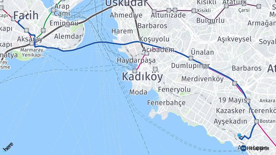 İstanbul Kadıköy Bostancı Fatih Arası Kaç Km - Yol Haritası