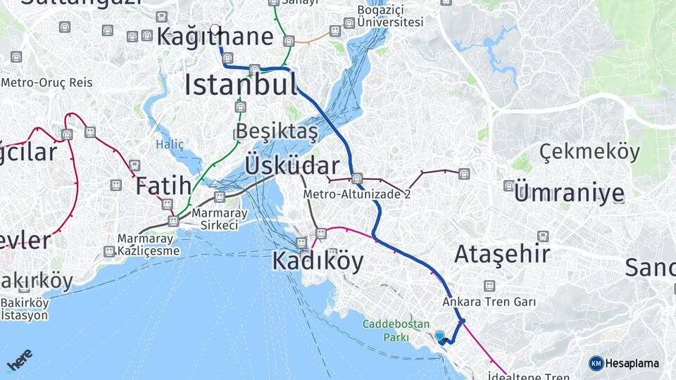 İstanbul Kadıköy Bostancı Kağıthane Arası Kaç Km - Yol Haritası