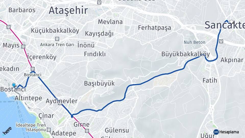 İstanbul Kadıköy Bostancı Sancaktepe Arası Kaç Km - Yol Haritası