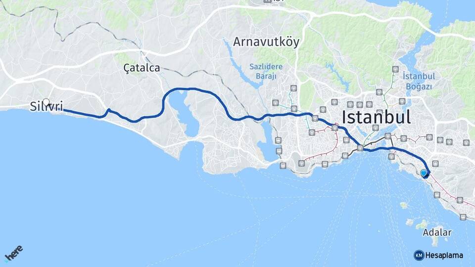 İstanbul Kadıköy Bostancı Silivri Arası Kaç Km - Yol Haritası