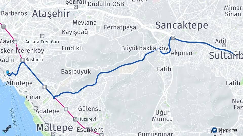 İstanbul Kadıköy Bostancı Sultanbeyli Arası Kaç Km - Yol Haritası
