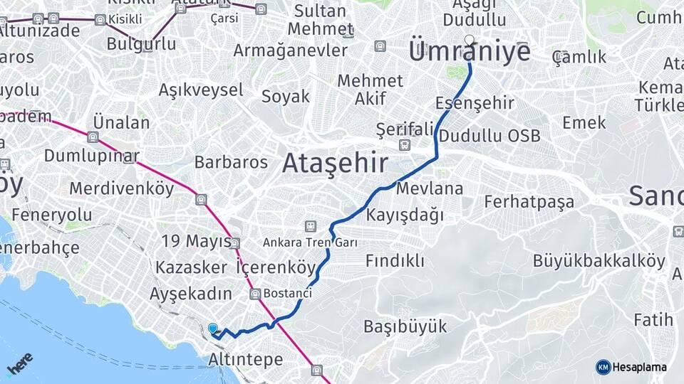 İstanbul Kadıköy Bostancı Ümraniye Arası Kaç Km - Yol Haritası