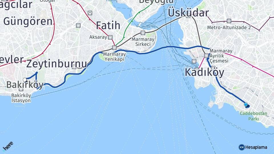 İstanbul Kadıköy Caddebostan Bakırköy Arası Kaç Km - Yol Haritası