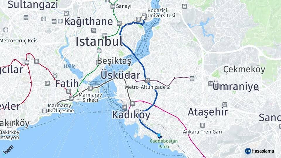 İstanbul Kadıköy Caddebostan Bebek Beşiktaş Arası Kaç Km - Yol Haritası